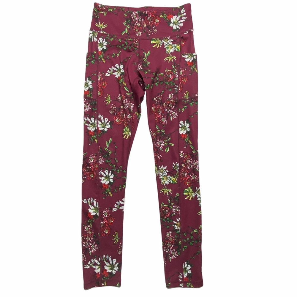 Syoss Yoga Leggings Floral High Waisted Red M Side Pockets